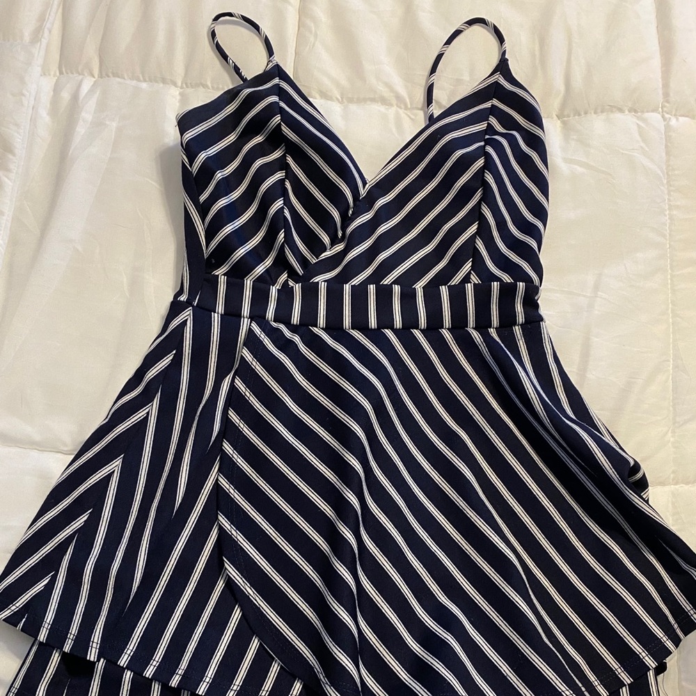 Blue and white romper